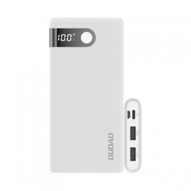 Akcija! Išorinė baterija Dudao power bank 10000 mAh 2x USB / USB Typ C / micro USB 2 A with LED display balta