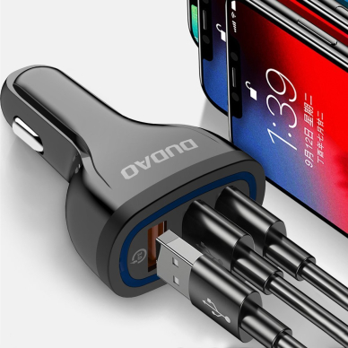 Automobilinis įkroviklis Dudao universal Car Charger 3x USB Quick Charge 3.0 QC3.0 2.4A 18W juodas 6