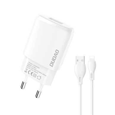 Dudao USB-A 7.5W charger + USB-A cable - Lightning 1m white (A1sEUL)