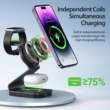 [Užsakomoji prekė] Duzzona - Charging Station 3in1 (W15) - for iPhone, Apple Watch, AirPods, 15W - Transparent 2