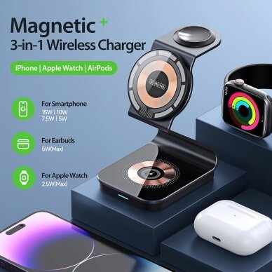 [Užsakomoji prekė] Duzzona - Charging Station 3in1 (W15) - for iPhone, Apple Watch, AirPods, 15W - Transparent 3