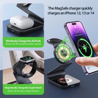 [Užsakomoji prekė] Duzzona - Charging Station 3in1 (W15) - for iPhone, Apple Watch, AirPods, 15W - Transparent 5