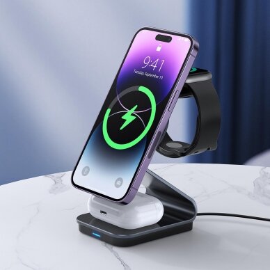 [Užsakomoji prekė] Duzzona - Charging Station 3in1 (W15) - for iPhone, Apple Watch, AirPods, 15W - Transparent 6