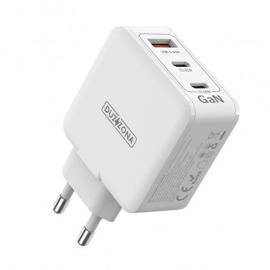 [Užsakomoji prekė] Duzzona - Wall Charger 3in1 (T9) - USB, 2x USB-C, GaN Fast Charging 65W - Baltas