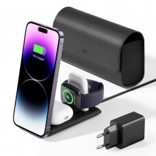 [Užsakomoji prekė] ESR - Premium 3in1 Travel Wireless Charging Set (2C569A) - for iPhone, MFi Apple Watch (5W), AirPods, Fast Charging - Baltas