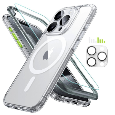 ESR Classic Pro Set Halolock MagSafe Case + Glass for Display and Camera for iPhone 15 Pro - Transparent