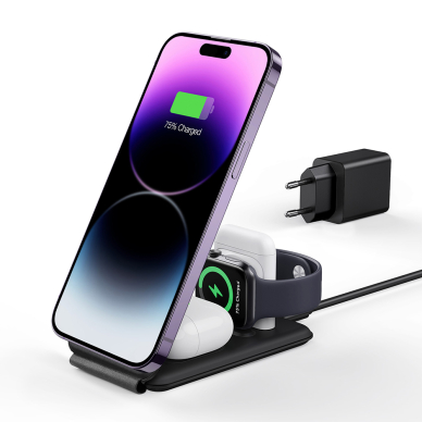 [Užsakomoji prekė] ESR - Premium 3in1 Travel Wireless Charging Set (2C569A) - for iPhone, MFi Apple Watch (5W), AirPods, Fast Charging - Baltas 2