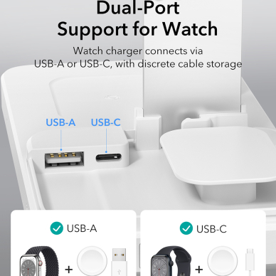 [Užsakomoji prekė] ESR - Premium 6in1 Wireless Charging Station HaloLock CryoBoost (6E007) - iPhone MagSafe, AirPods, Apple Watch, 100W - Baltas 11