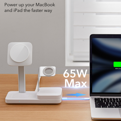 [Užsakomoji prekė] ESR - Premium 6in1 Wireless Charging Station HaloLock CryoBoost (6E007) - iPhone MagSafe, AirPods, Apple Watch, 100W - Baltas 6