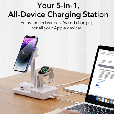 [Užsakomoji prekė] ESR - Premium 6in1 Wireless Charging Station HaloLock CryoBoost (6E007) - iPhone MagSafe, AirPods, Apple Watch, 100W - Baltas 7