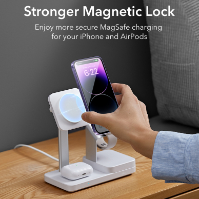 [Užsakomoji prekė] ESR - Premium 6in1 Wireless Charging Station HaloLock CryoBoost (6E007) - iPhone MagSafe, AirPods, Apple Watch, 100W - Baltas 9