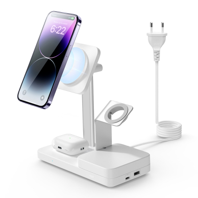 [Užsakomoji prekė] ESR - Premium 6in1 Wireless Charging Station HaloLock CryoBoost (6E007) - iPhone MagSafe, AirPods, Apple Watch, 100W - Baltas