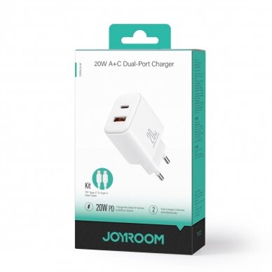 EU Joyroom JR-TCF05 20W USB-A USB-C Įkroviklis  + USB-C Kabelis - baltas 1