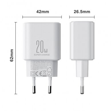 EU Joyroom JR-TCF05 20W USB-A USB-C Įkroviklis  + USB-C Kabelis - baltas 8