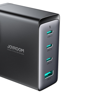 Fast charger GaN 140W 3 x USB-C / USB-A Joyroom JR-TCG05EU - Juodas + USB-C cable - USB-C 240W 1.2m 4