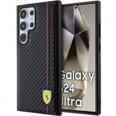 Ferrari Carbon Printed Line Dėklas Samsung Galaxy S24 Ultra - Juodas