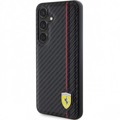 Ferrari Carbon Printed Line Dėklas Samsung Galaxy S24+ - Juodas 1