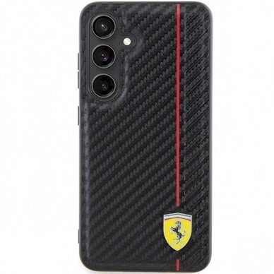 Ferrari Carbon Printed Line Dėklas Samsung Galaxy S24 - Juodas 2