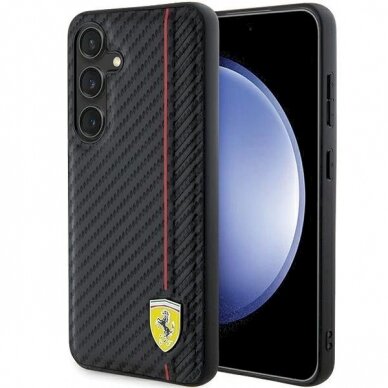 Ferrari Carbon Printed Line Dėklas Samsung Galaxy S24+ - Juodas