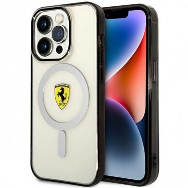 Dėklas Ferrari Outline Magsafe FEHMP14LURKT iPhone 14 Pro Permatomas