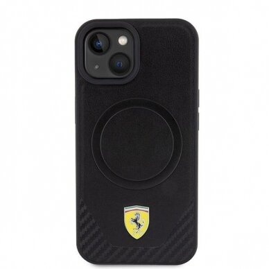 Originalus dėklas Ferrari FEHMP15SPTEK iPhone 15 6.1  Juodas hardcase Carbon Metal Logo MagSafe 2