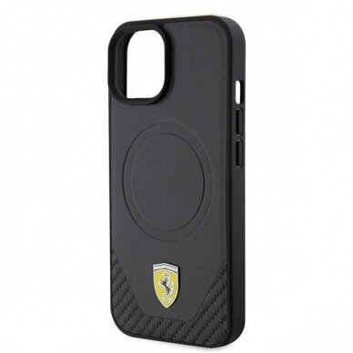 Originalus dėklas Ferrari FEHMP15SPTEK iPhone 15 6.1  Juodas hardcase Carbon Metal Logo MagSafe 5