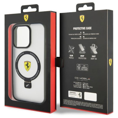 Originalus dėklas Ferrari FEHMP15XUSCAH iPhone 15 Pro Max 6.7  Permatomas hardcase Ring Stand 2023 Collection MagSafe 7