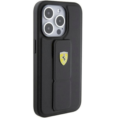 Ferrari Grip Stand Metal Logo dėklas skirtas iPhone 15 Pro - Juodas 4