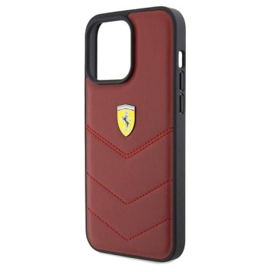 Ferrari Leather Stitched Lines dėklas skirtas iPhone 15 Pro Max - Raudonas 5