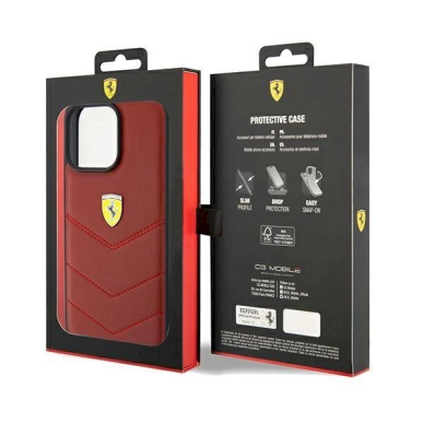 Ferrari Leather Stitched Lines dėklas skirtas iPhone 15 Pro Max - Raudonas 7