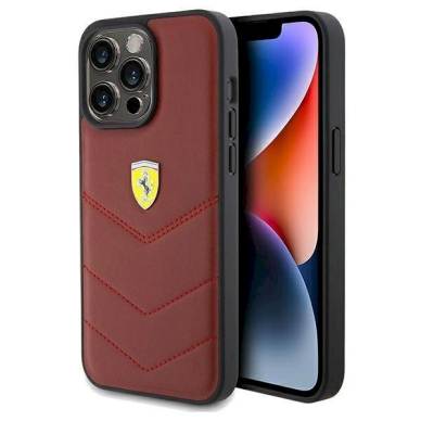 Ferrari Leather Stitched Lines dėklas skirtas iPhone 15 Pro Max - Raudonas