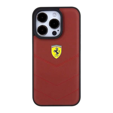 Ferrari Leather Stitched Lines dėklas skirtas iPhone 15 Pro - Raudonas 2