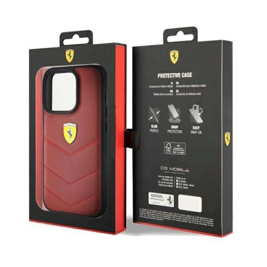 Ferrari Leather Stitched Lines dėklas skirtas iPhone 15 Pro - Raudonas 7