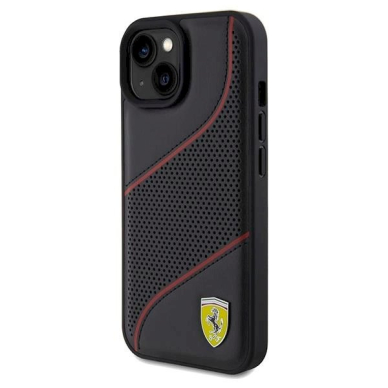 Ferrari Perforated Waves Metal Logo dėklas skirtas iPhone 15 / 14 / 13 - Juodas 1