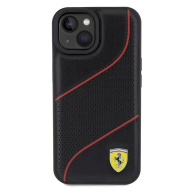 Ferrari Perforated Waves Metal Logo dėklas skirtas iPhone 15 / 14 / 13 - Juodas 2