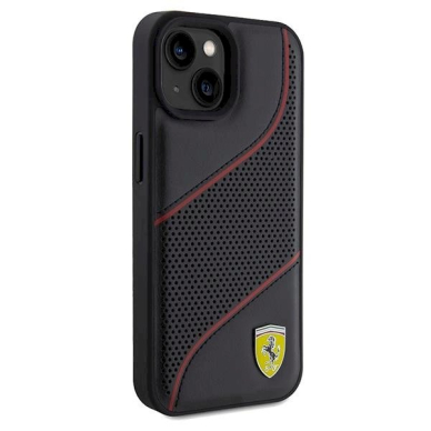 Ferrari Perforated Waves Metal Logo dėklas skirtas iPhone 15 / 14 / 13 - Juodas 3