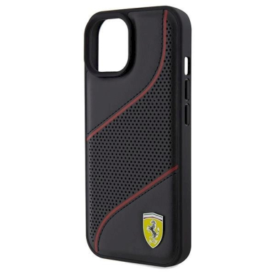 Ferrari Perforated Waves Metal Logo dėklas skirtas iPhone 15 / 14 / 13 - Juodas 5