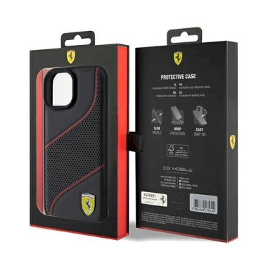 Ferrari Perforated Waves Metal Logo dėklas skirtas iPhone 15 / 14 / 13 - Juodas 7