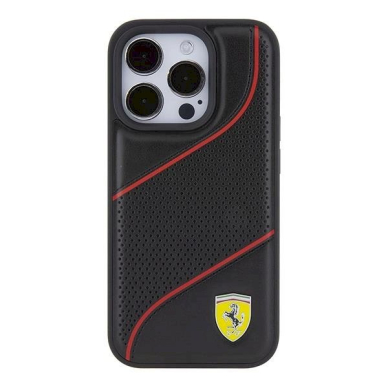 Ferrari Perforated Waves Metal Logo dėklas skirtas iPhone 15 Pro - Juodas 2