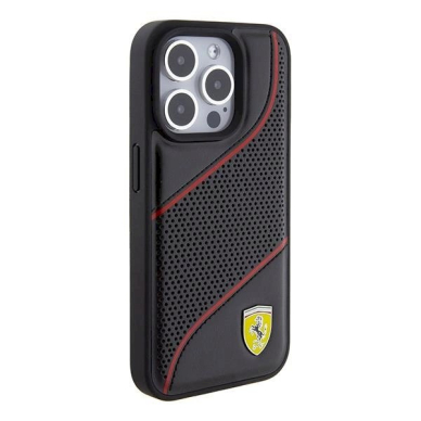 Ferrari Perforated Waves Metal Logo dėklas skirtas iPhone 15 Pro - Juodas 3