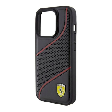 Ferrari Perforated Waves Metal Logo dėklas skirtas iPhone 15 Pro - Juodas 5