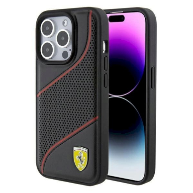 Ferrari Perforated Waves Metal Logo dėklas skirtas iPhone 15 Pro - Juodas