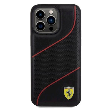 Ferrari Perforated Waves Metal Logo dėklas skirtas iPhone 15 Pro Max - Juodas 2