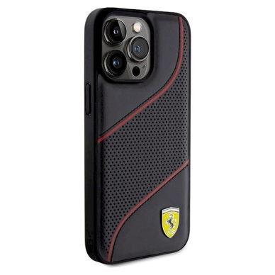 Ferrari Perforated Waves Metal Logo dėklas skirtas iPhone 15 Pro Max - Juodas 3