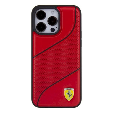 Ferrari Perforated Waves Metal Logo Dėklas iPhone 15 Pro Max - raudonas 2