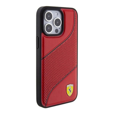 Ferrari Perforated Waves Metal Logo Dėklas iPhone 15 Pro Max - raudonas 3