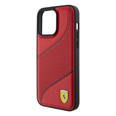 Ferrari Perforated Waves Metal Logo Dėklas iPhone 15 Pro Max - raudonas 5