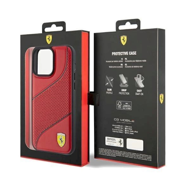 Ferrari Perforated Waves Metal Logo Dėklas iPhone 15 Pro Max - raudonas 7