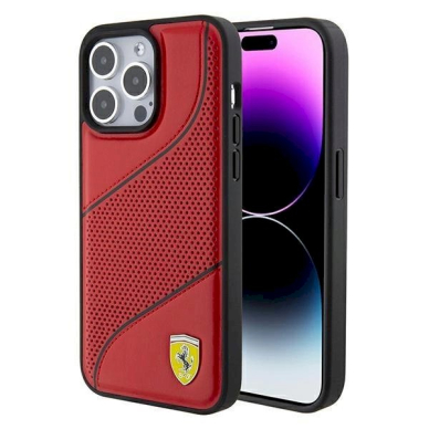 Ferrari Perforated Waves Metal Logo Dėklas iPhone 15 Pro Max - raudonas