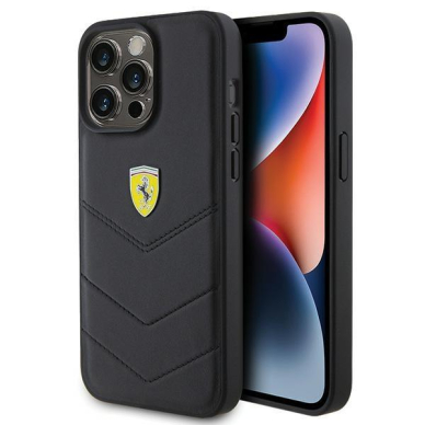 Ferrari Quilted Metal Logo case for iPhone 15 Pro Max - black